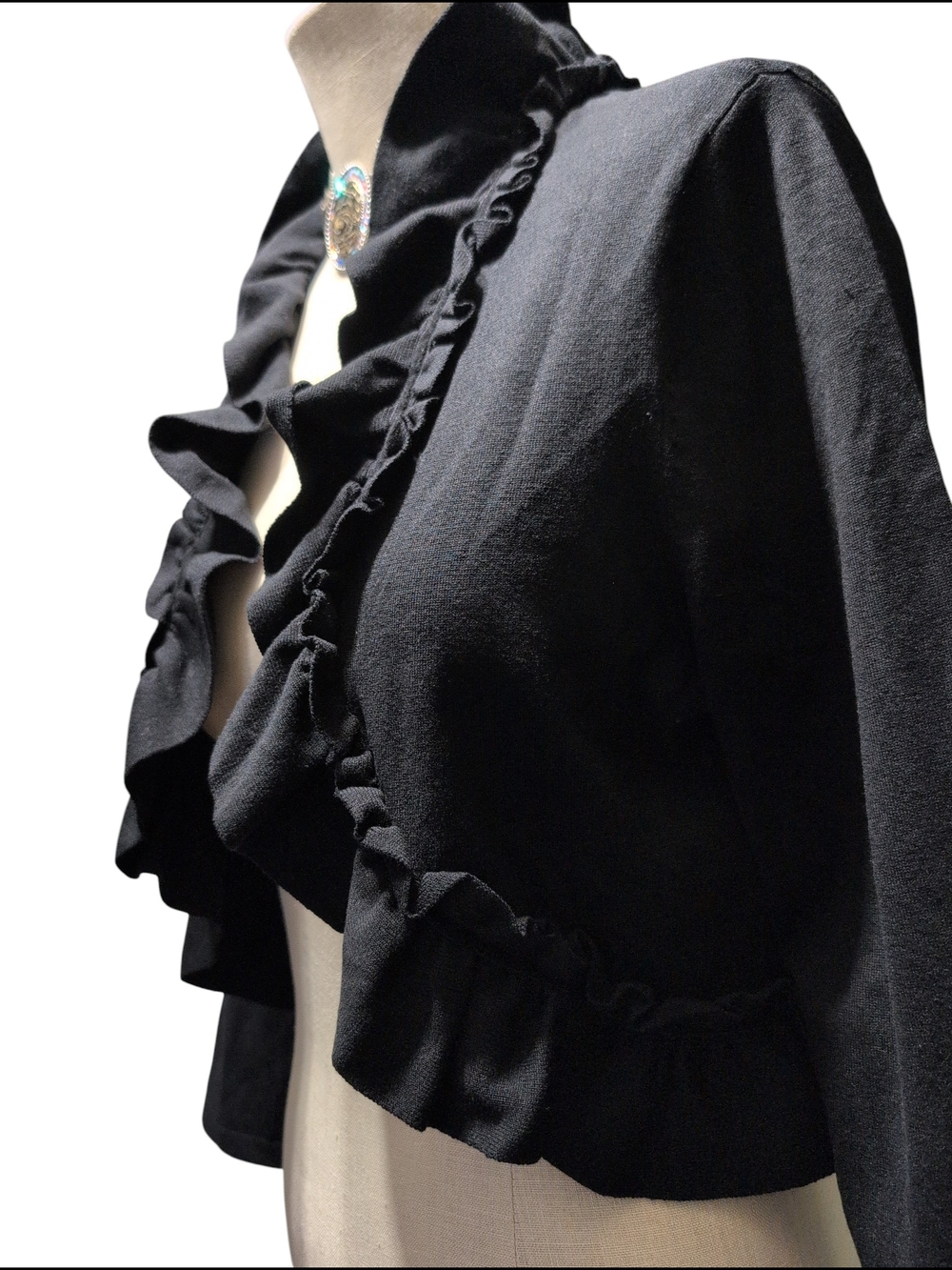 Nwt White House Black Market Black Ruffle Neck Knit Cardigan Dress Travel XLarge - Picture 2 of 8